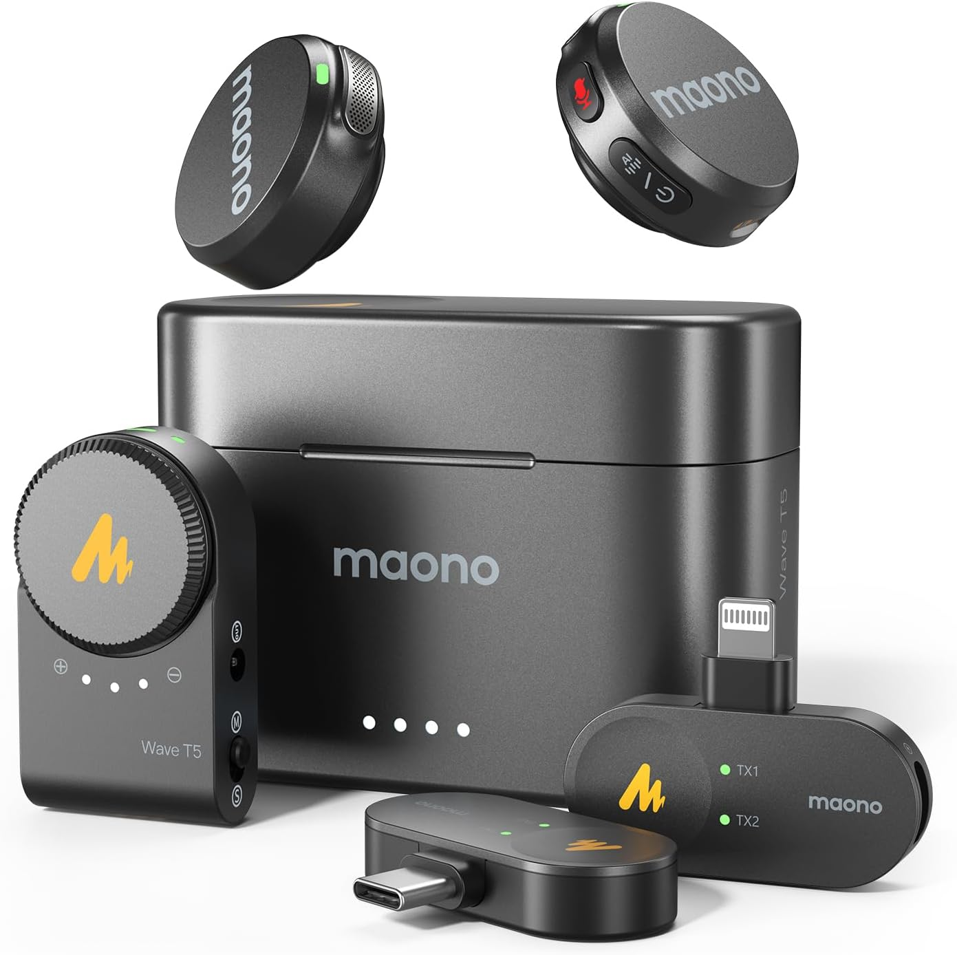 MAONO Wave T5 Wireless Lavalier Microphone for iPhone/Android/Camera/PC